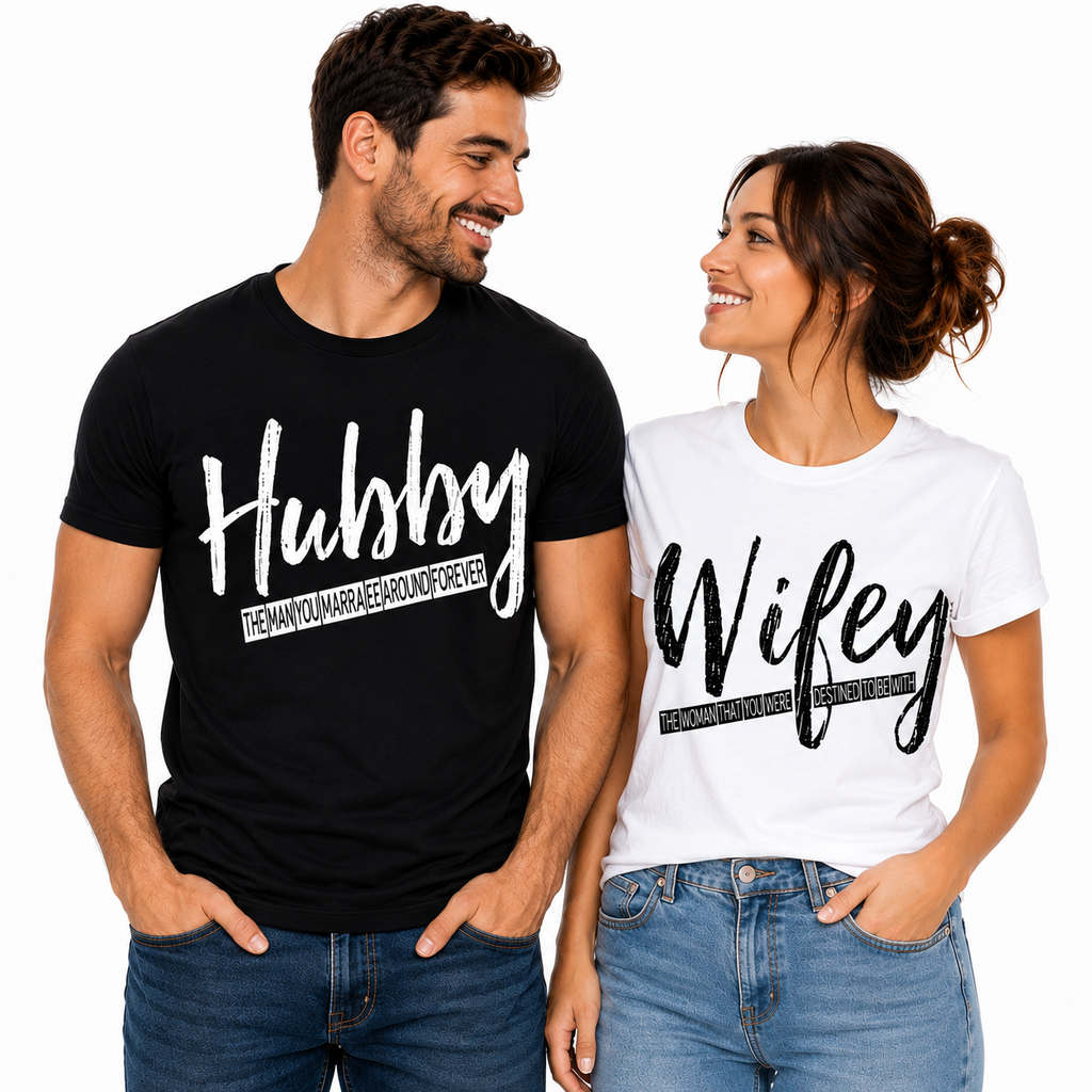 Hubby & Wifey Matching Couple Shirts – Husband and Wife T-Shirt Set