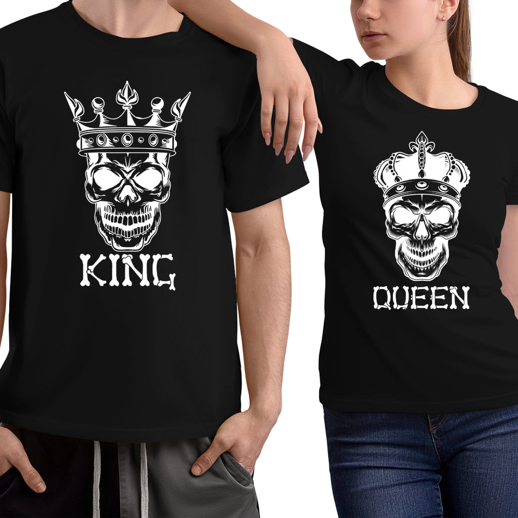 Skeleton King & Queen Matching Couple Shirts – His and Hers T-Shirt Set