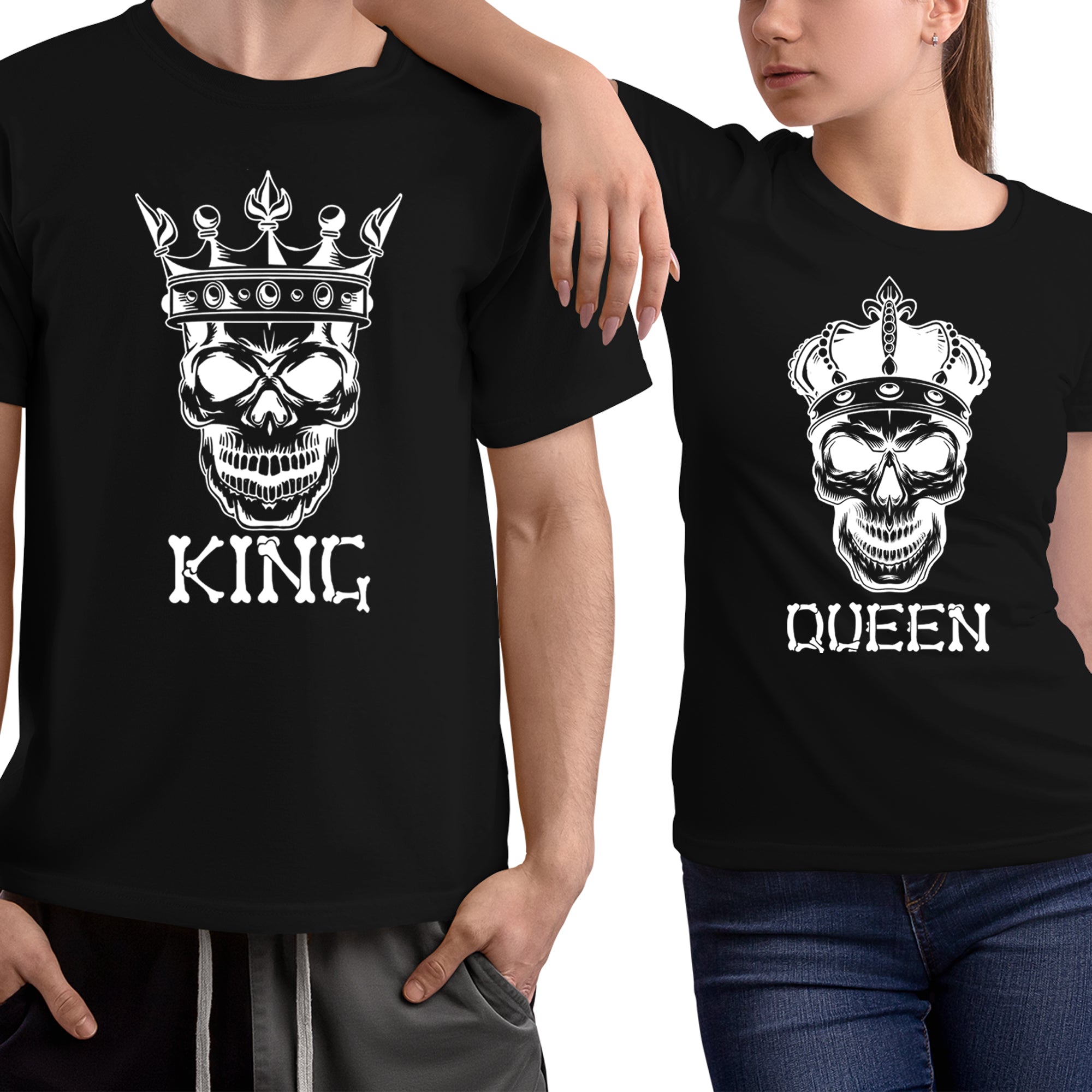Skeleton King & Queen Matching Couple Shirts – His and Hers T-Shirt Set