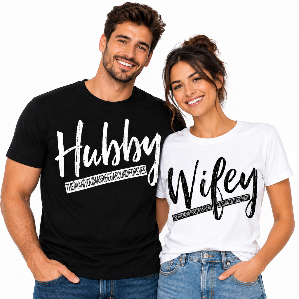 Hubby & Wifey Matching Couple Shirts – Husband and Wife T-Shirt Set