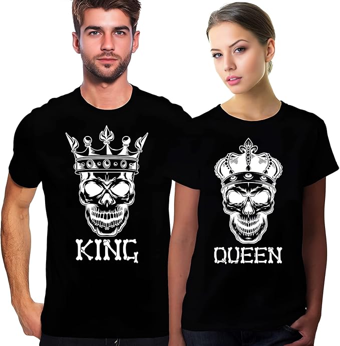 Skeleton King & Queen Matching Couple Shirts – His and Hers T-Shirt Set