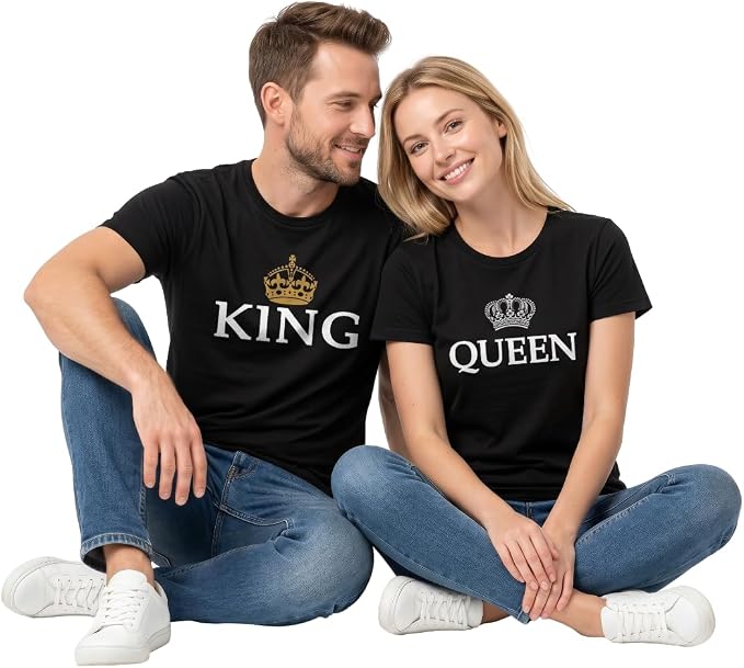 King & Queen Matching Couple Shirts – His and Hers Royal T-Shirt Set
