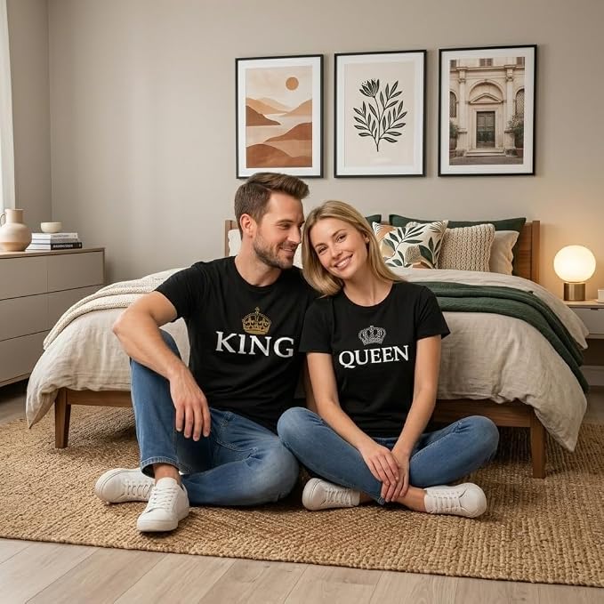 King & Queen Matching Couple Shirts – His and Hers Royal T-Shirt Set