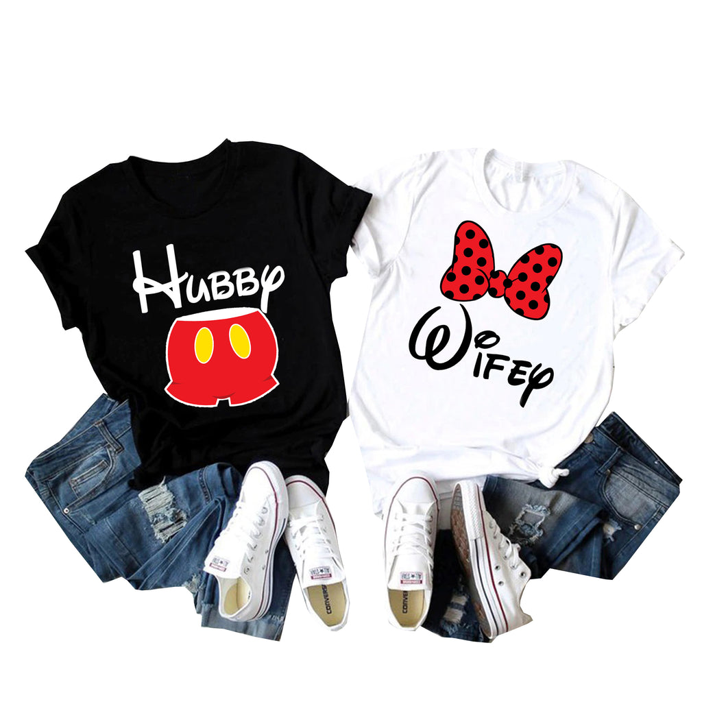 Hubby & Wifey Matching Couple Shirts – Husband and Wife T-Shirt Set