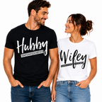 Hubby & Wifey Matching Couple Shirts – Husband and Wife T-Shirt Set