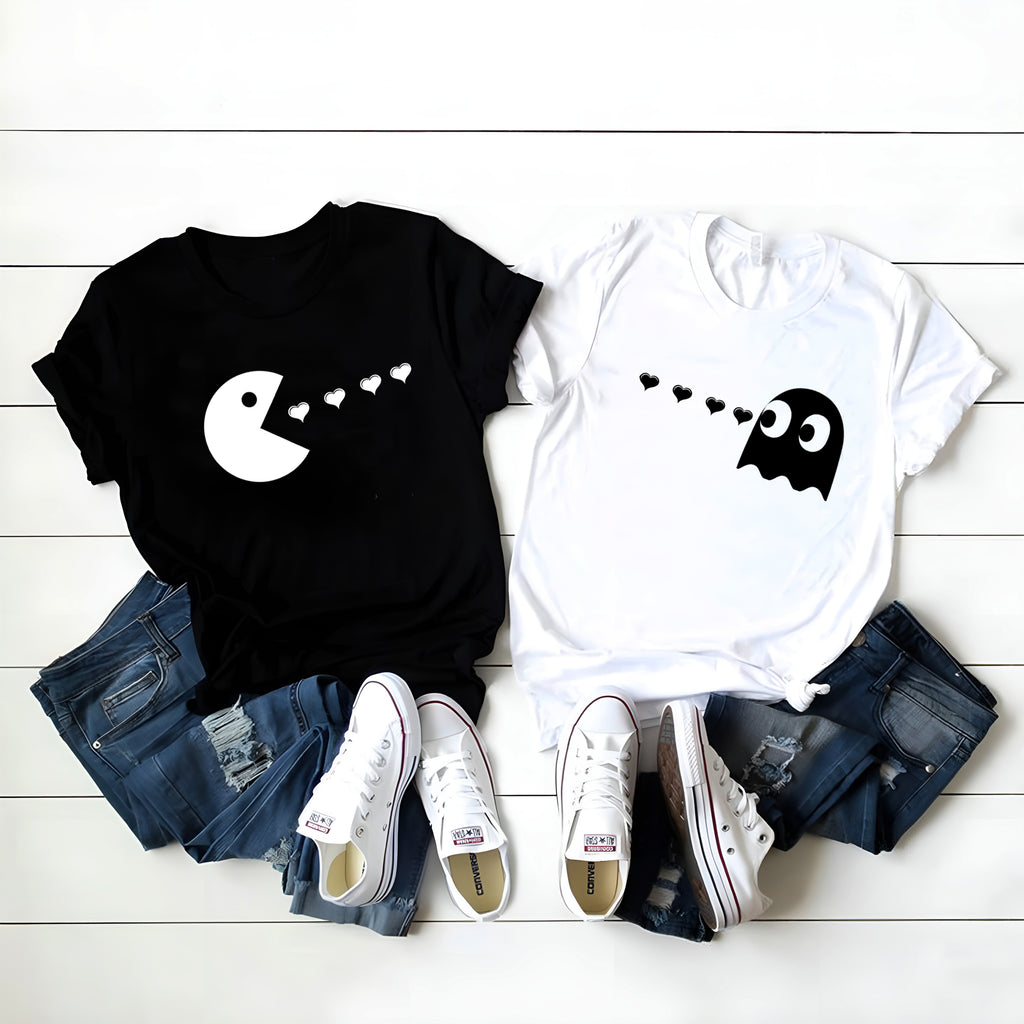 Retro Arcade Matching Couple Shirts – His and Hers Love T-Shirt Set