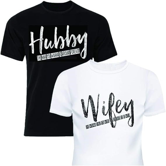 Hubby & Wifey Matching Couple Shirts – Husband and Wife T-Shirt Set