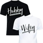 Hubby & Wifey Matching Couple Shirts – Husband and Wife T-Shirt Set