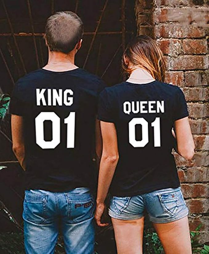 King 01 & Queen 01 Matching Couple Shirts – His and Hers T-Shirt Set