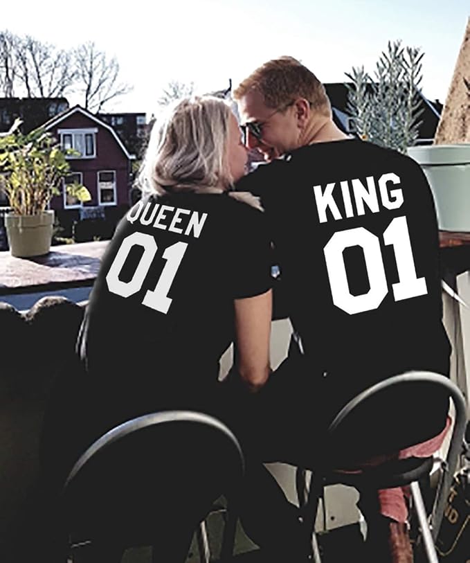 King 01 & Queen 01 Matching Couple Shirts – His and Hers T-Shirt Set