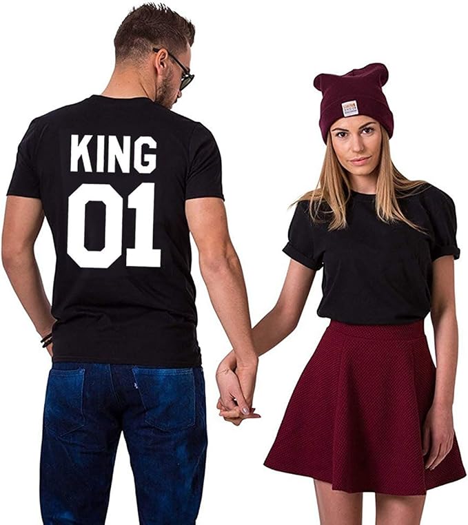King 01 & Queen 01 Matching Couple Shirts – His and Hers T-Shirt Set