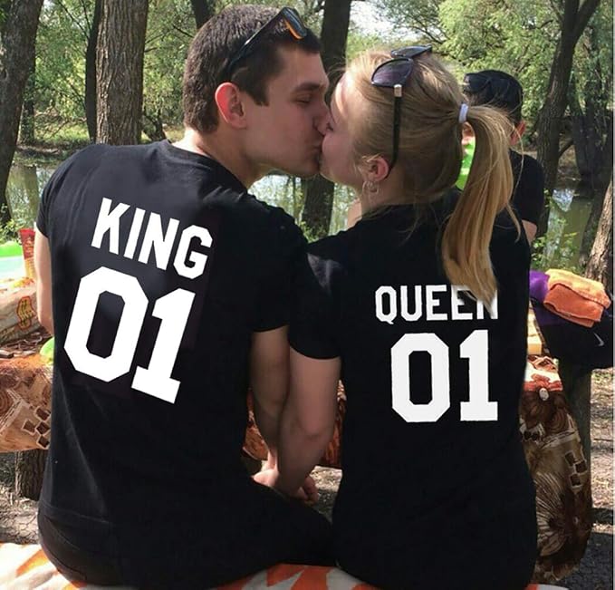 King 01 & Queen 01 Matching Couple Shirts – His and Hers T-Shirt Set