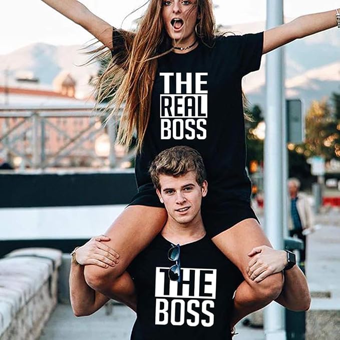 The Boss & The Real Boss Matching Couple Shirts – Funny His and Hers T-Shirts